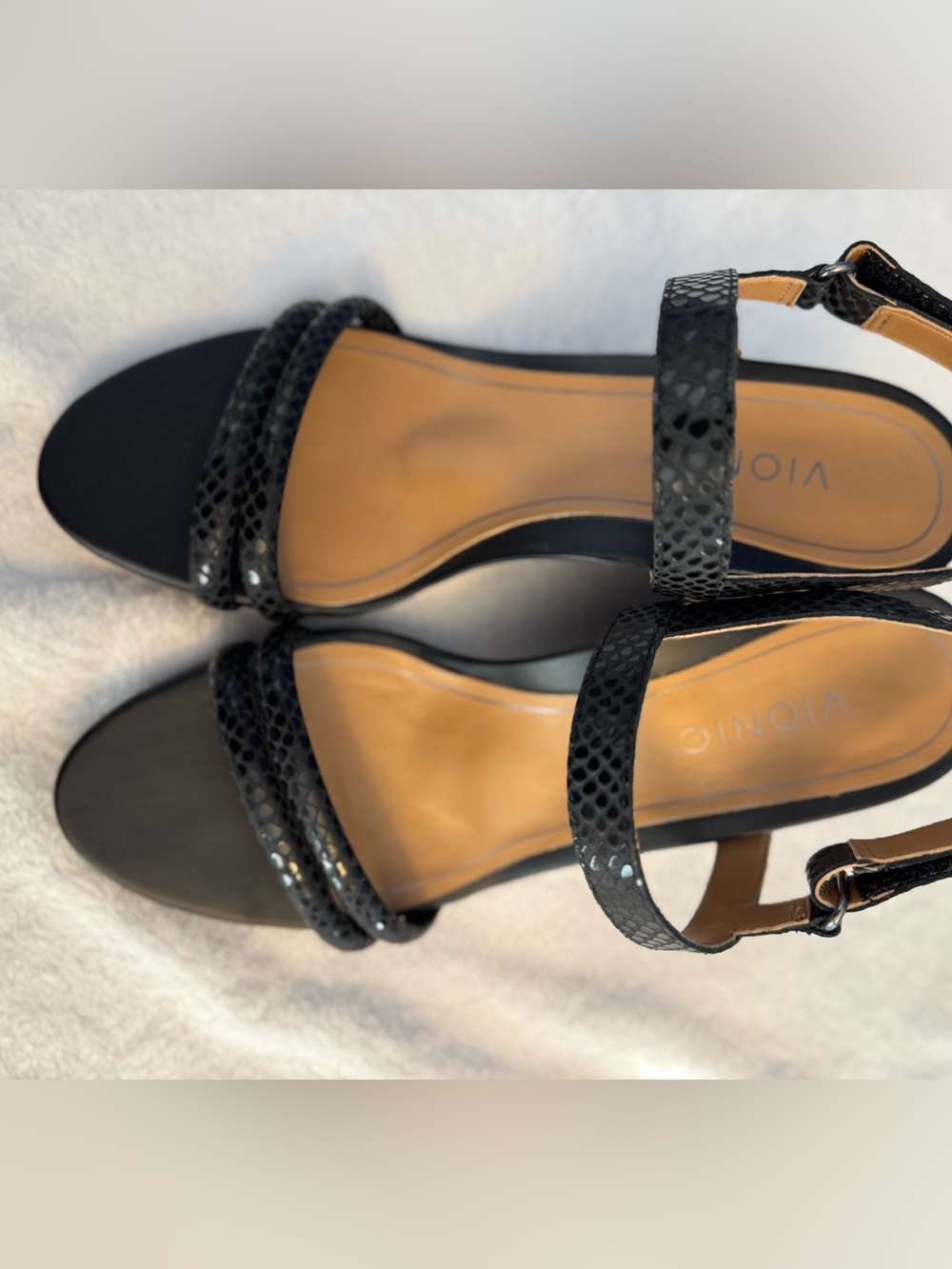 Vionic Emmy Wedge Sandal - Black Lizard Embossed Strappy Sandal Size 8.5 - Picture 7 of 7